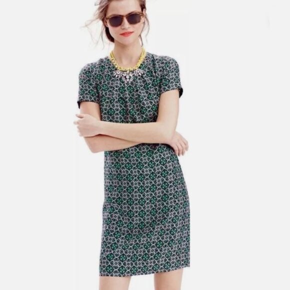 J. Crew Dresses & Skirts - J. Crew Cutaway Back Green Navy Silk Swoop Dress in Latticework Medallion - 0